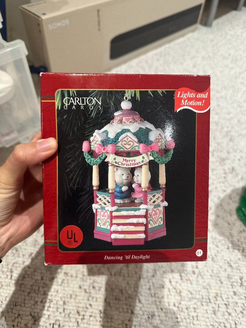 Vintage 1995 Carlton Cards Lights & Motion "DANCING TIL DAYLIGHT" Carousel ornam